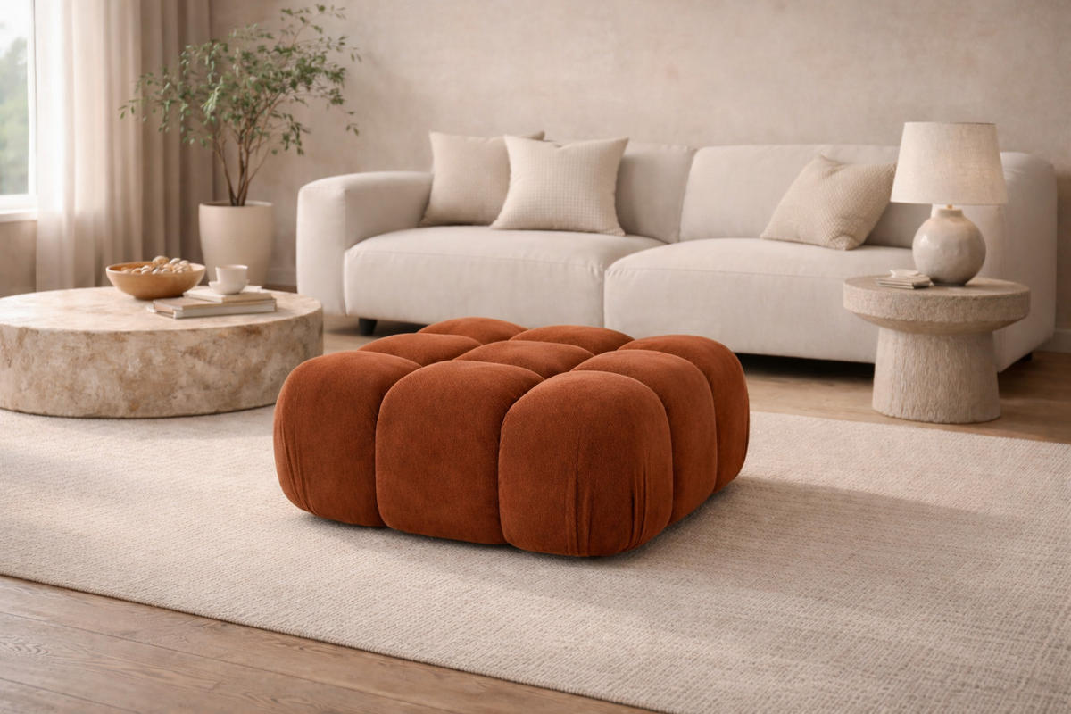 HOCKER Modularer, Veloursstoff Salvador, Braun, Selia - Braun, Holz (95/40/95cm) - Kaiser Möbel