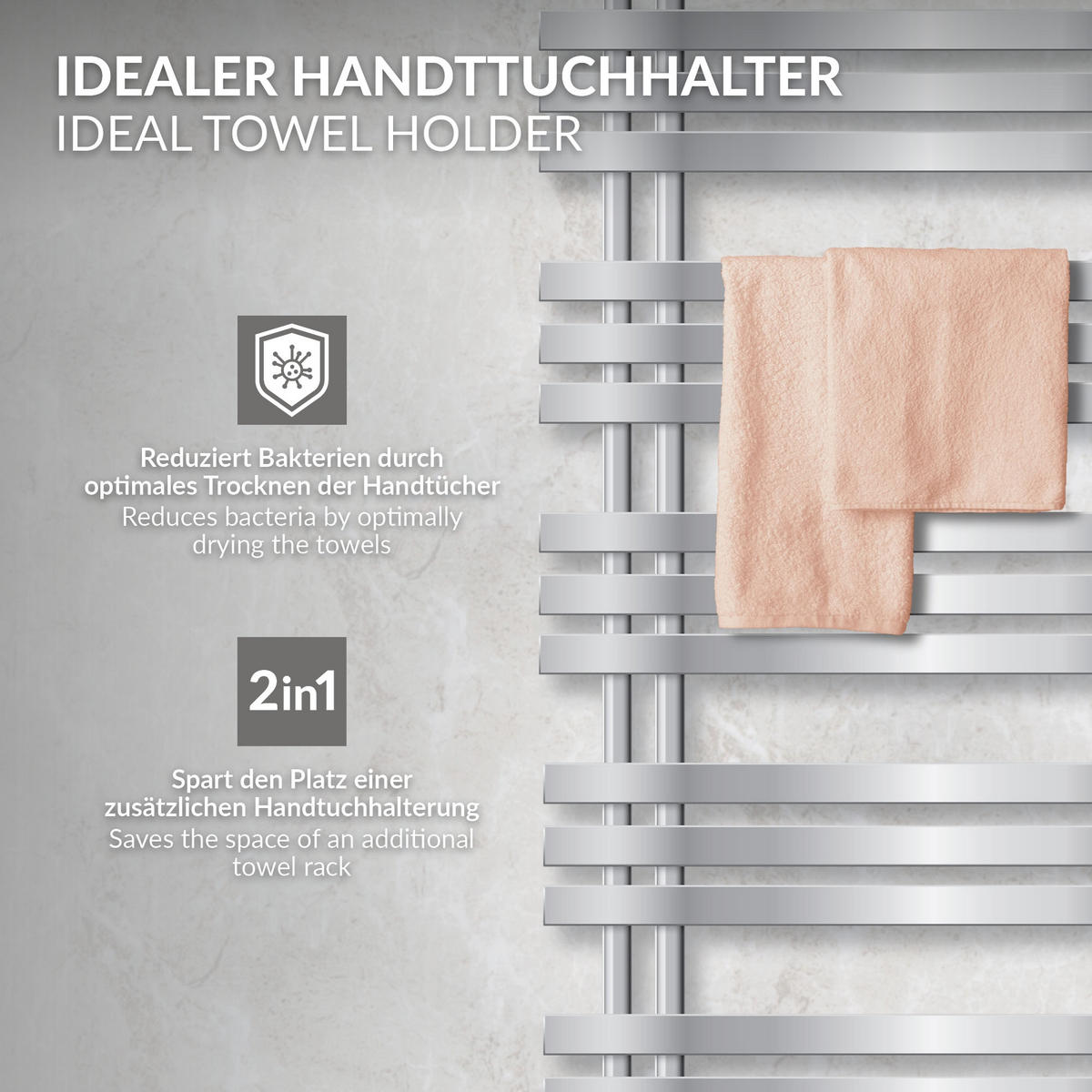 KOUPELNOVÝ radiátor Iron EM 500 × 1200 mm, chrom, s univerzálním ventilem - chromová, kov (50/120/3cm) - LuxeBath