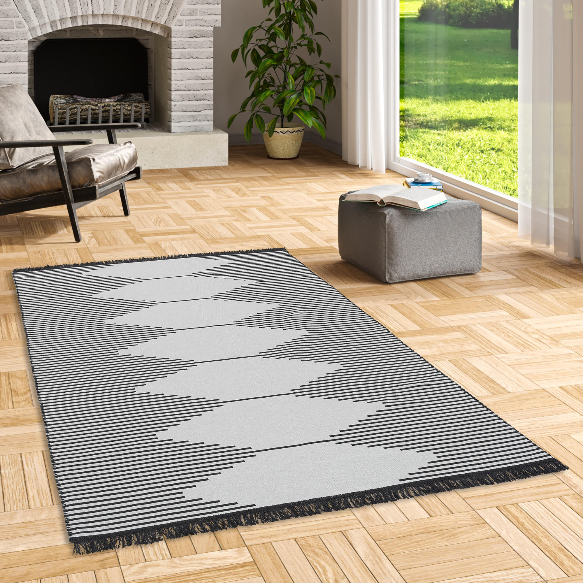TEPPICH BEIDSEITIG ETHNO KELIM TREND - Grau, Textil (140/200cm) - Pergamon