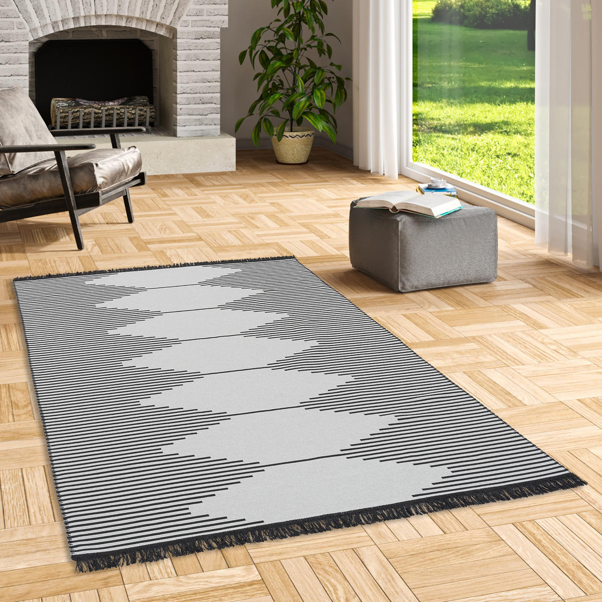TEPPICH BEIDSEITIG ETHNO KELIM TREND - Grau, Textil (140/200cm) - Pergamon