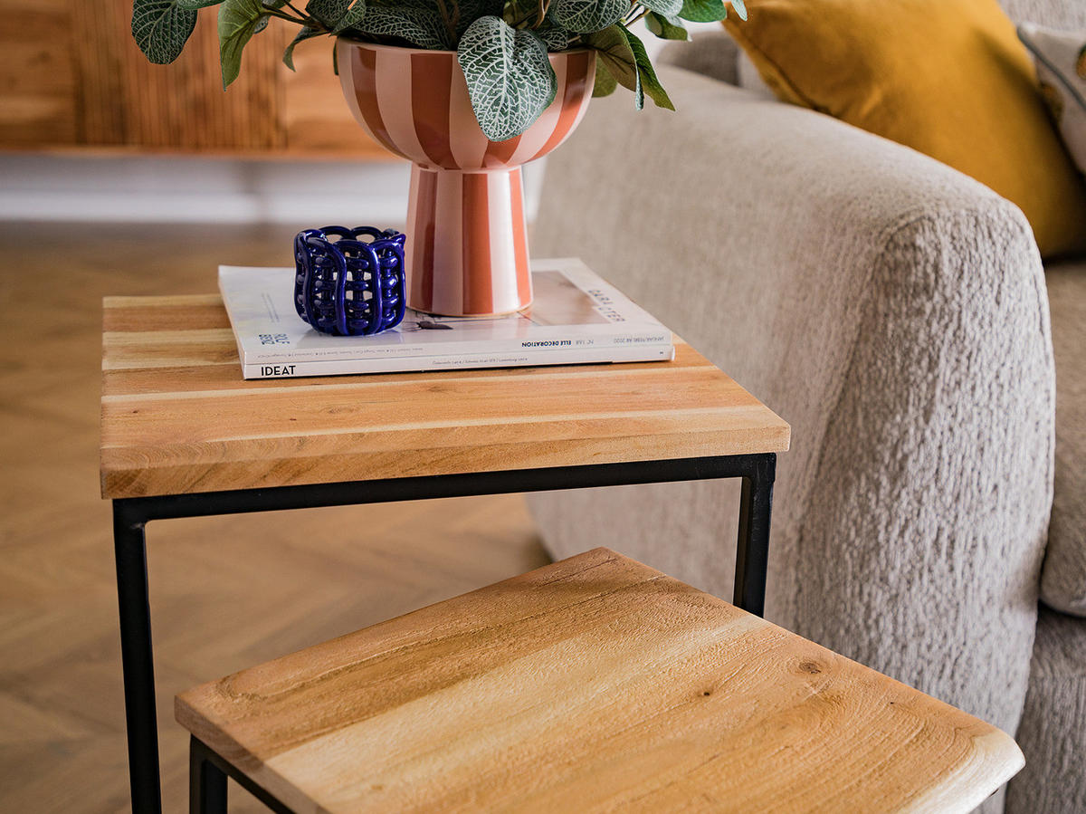 BEISTELLTISCH-SET - Akazie / Schwarz, 2-teilig - Schwarz/Akaziefarben, Holz (38/38/60cm) - home24