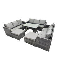 GARTENMÖBELSET mit ESSTISCH,SOFA Polyrattan 11-Sitzer - Dunkelgrau/Grau, Glas/Kunststoff - Fimous