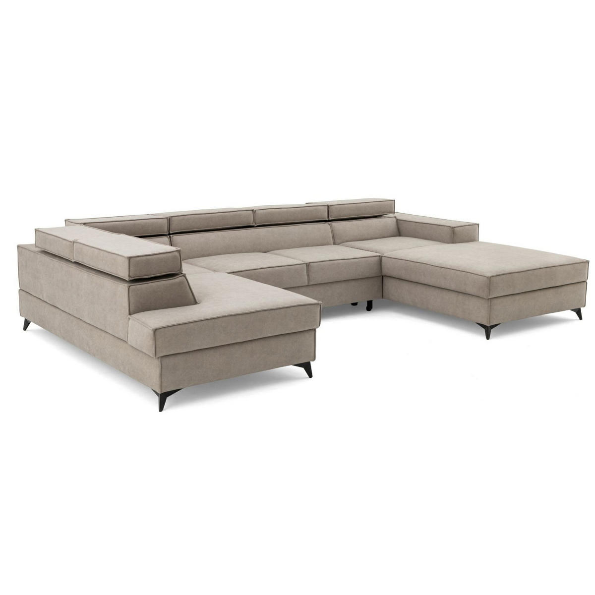 ECKSOFA PURE U Links mit Schlaffunktion 127x270 Velours Creme - Creme/Schwarz, Holz/Textil (340/204cm) - Muffo