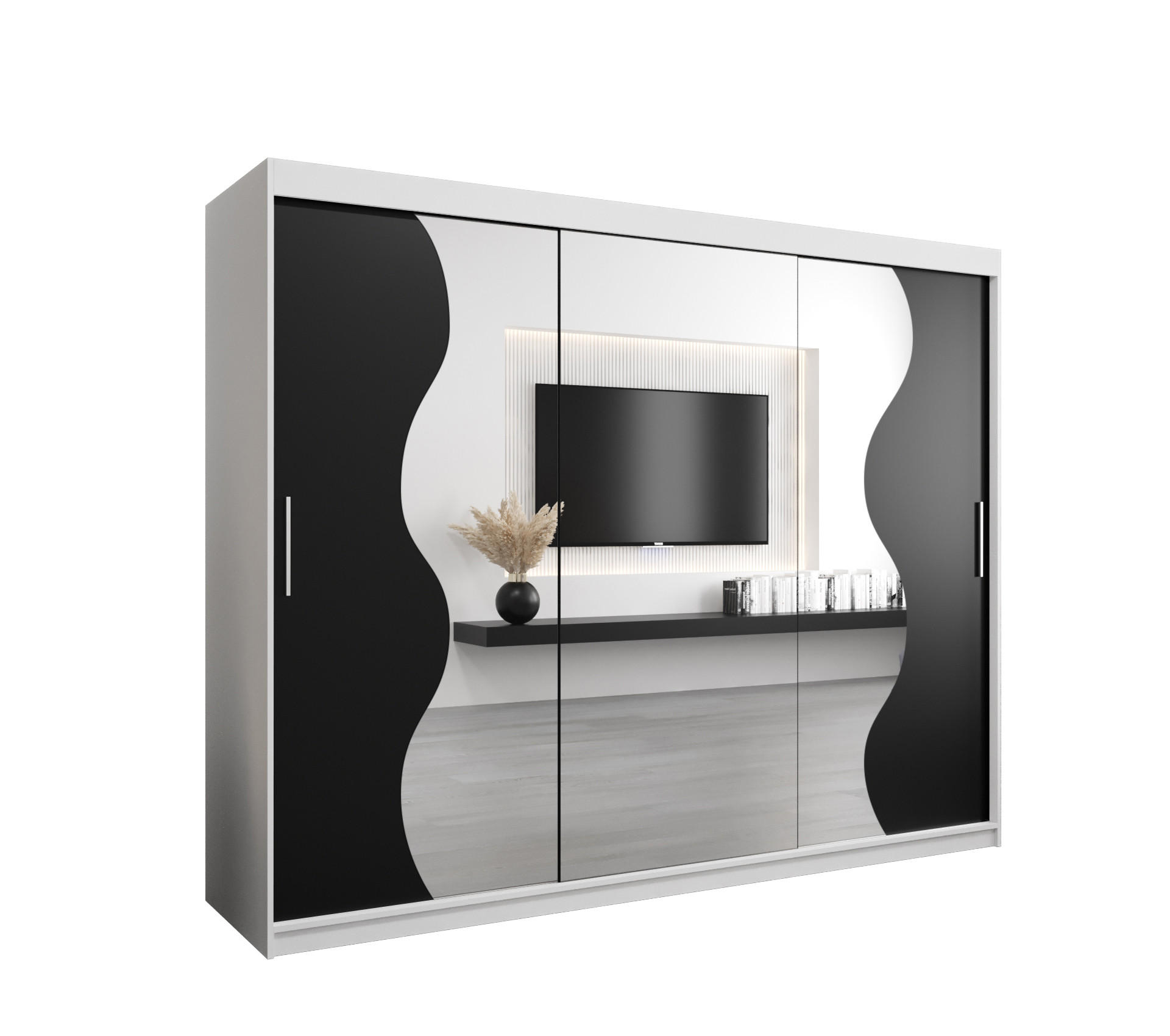 Abiks Möbel Schwebetürenschrank Weiß, Schwarz 250x200x62 cm