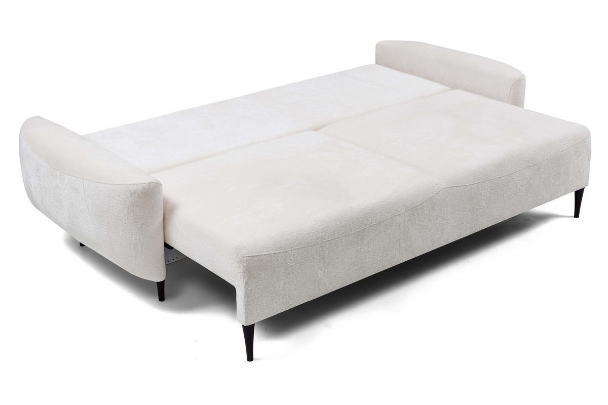 SOFA BOHO Mit Schlaffunktion Und Bettkasten, Wellenfederung, PUR-Schaum, Holzfüße, lose Rückenkissen, freistehend, 244x102x92 cm Cream - Creme, Holz/Textil (244/92/102cm) - DomoHome