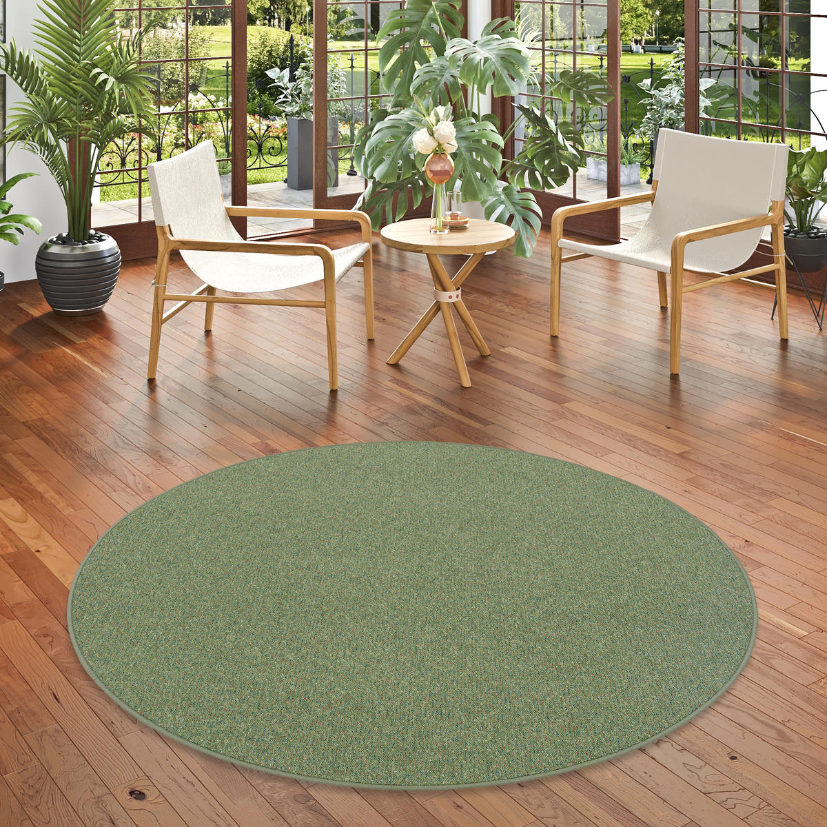 SCHLINGEN TEPPICH ALMA MELIERT RUND - Grün, Textil (200/200cm) - Snapstyle