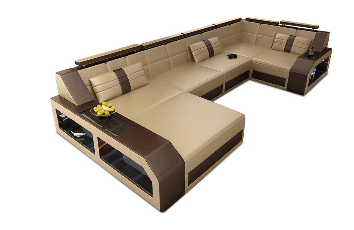 WOHNLANDSCHAFT Arezzo U - Beige, Leder (380/86/197cm) - Sofa Dreams