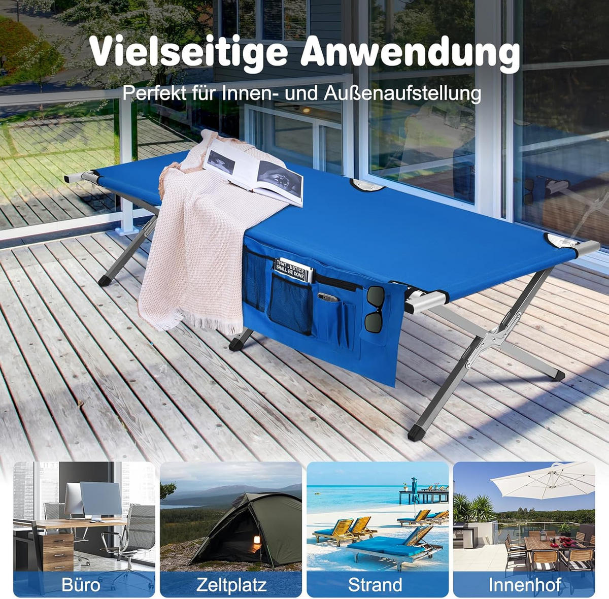 CAMPINGBETT Bleu - Blau, Metall (190/42/73cm) - COSTWAY