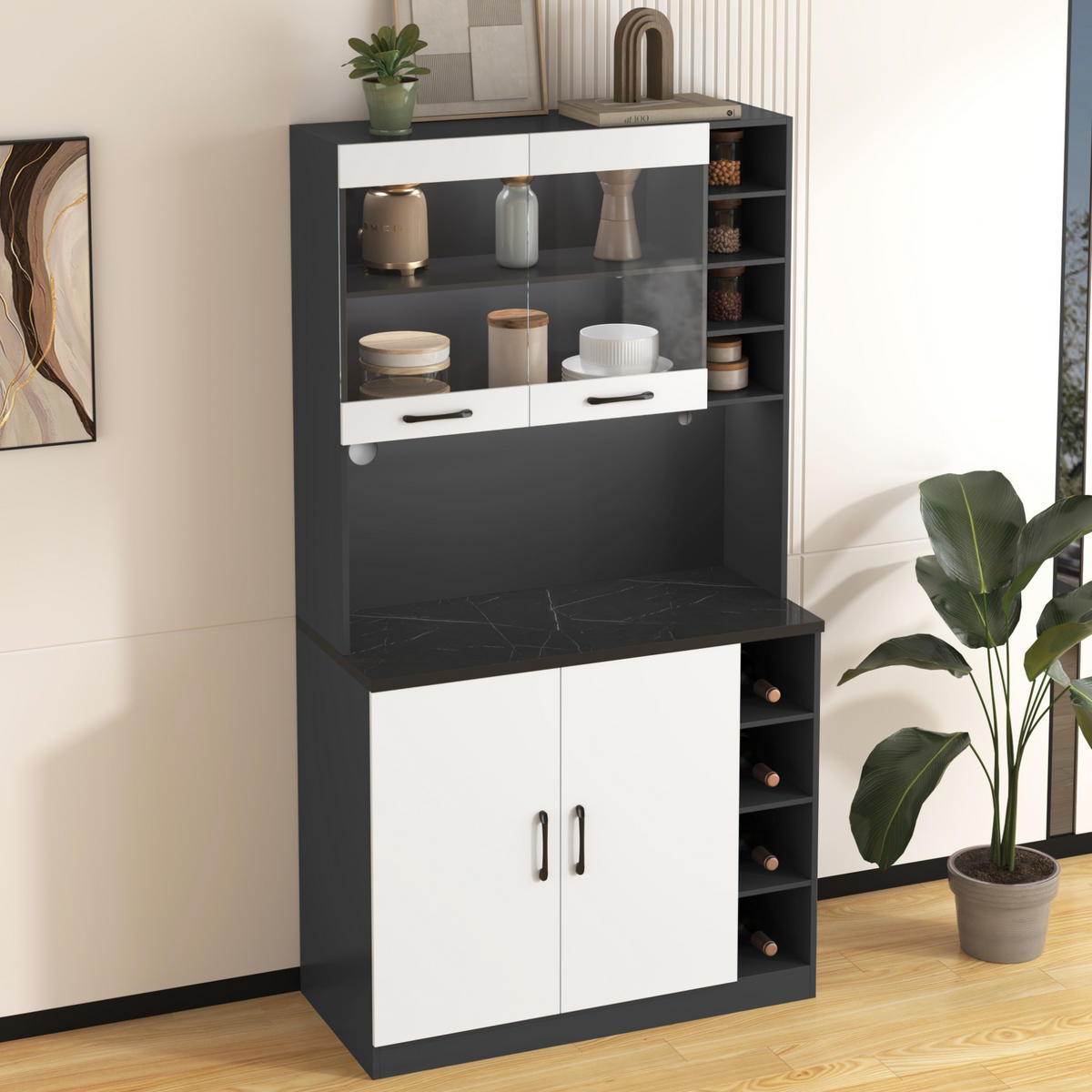 KÜCHENSCHRANK mit LED 100 x 47 x 187 cm MDF Weiß/Grau 3-türig - Weiß, Holzwerkstoff (47/187/100cm) - Meubliv