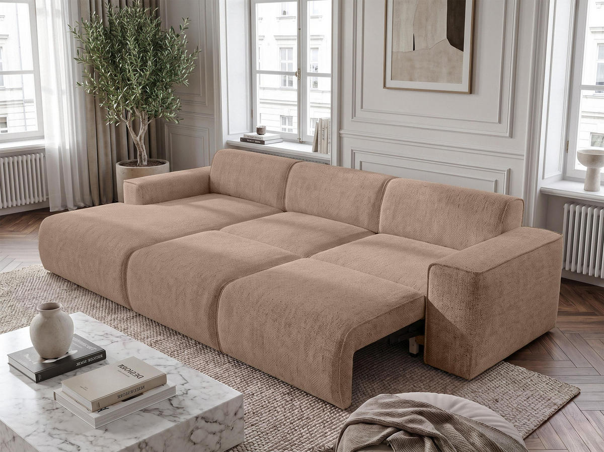ECKSOFA L Form Ruyam Beige 310/165/78 cm – Schlaffunktion Links - Beige/Schwarz, Kunststoff/Textil (170/310cm) - AX Living