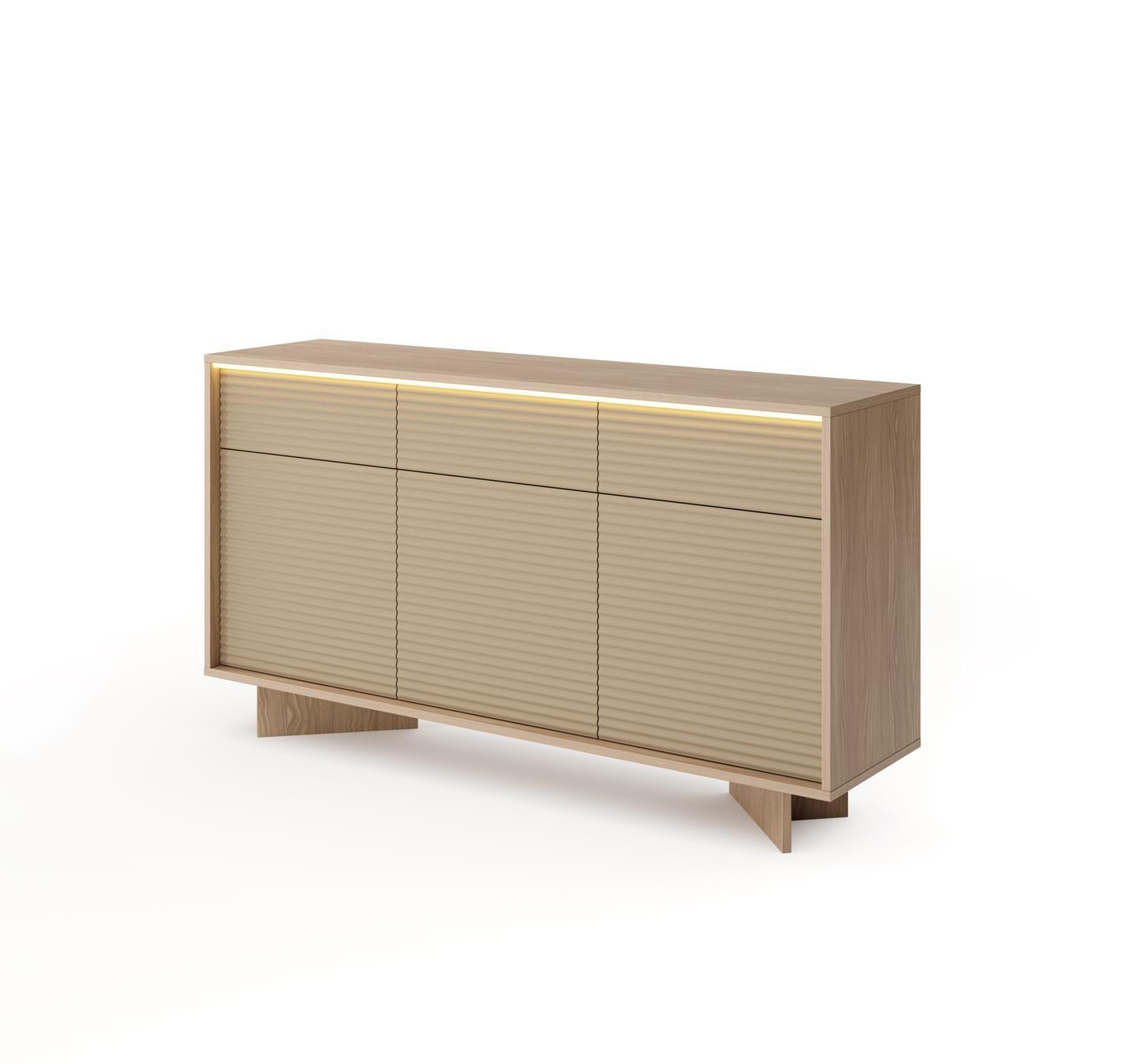 SIDEBOARD DEMI Cappuccino, Kombikommode mit Schubladen und LED-Beleuchtung - Cappuccino, Holzwerkstoff (154/84/40cm) - Bettso
