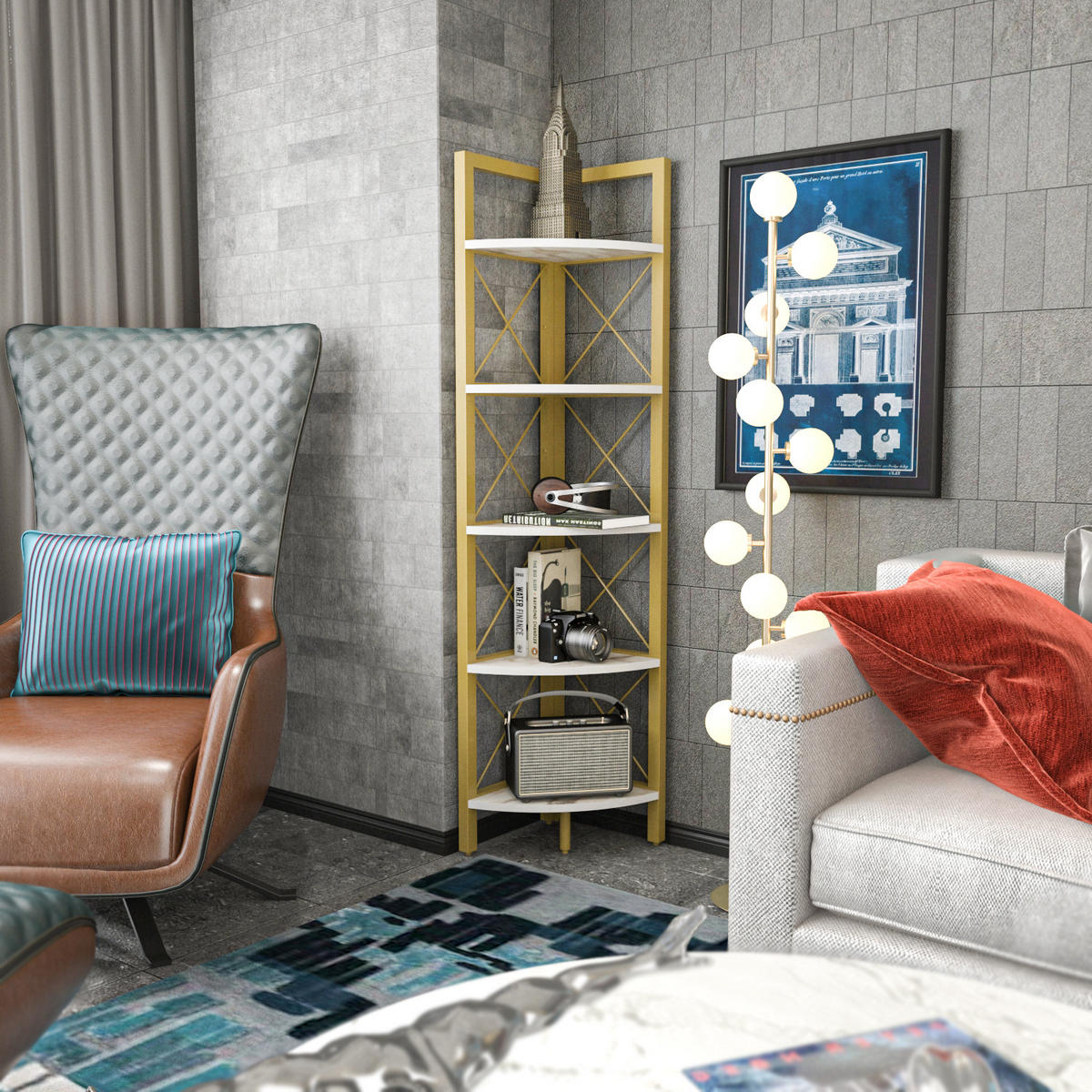 ECKREGAL Remo Gold - Goldfarben/Creme, Holzwerkstoff (30.5/160/33cm) - Decorotika