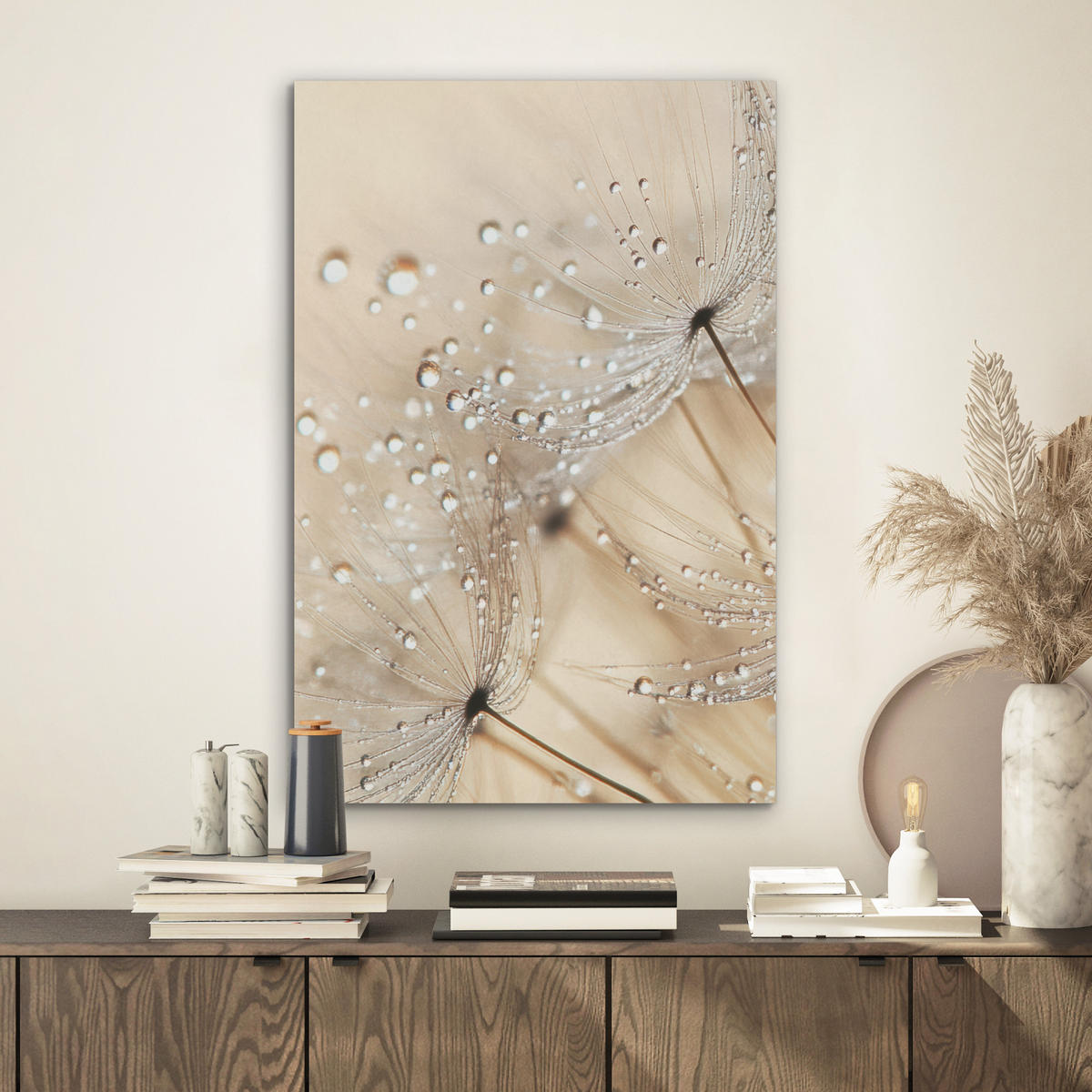 AKUSTIKBILD Löwenzahn - Abstrakt - Natur - Beige Kunstdruck Schlafzimmer 50x70 cm - Braun, Kunststoff (50/70/0.9cm) - MuchoWow