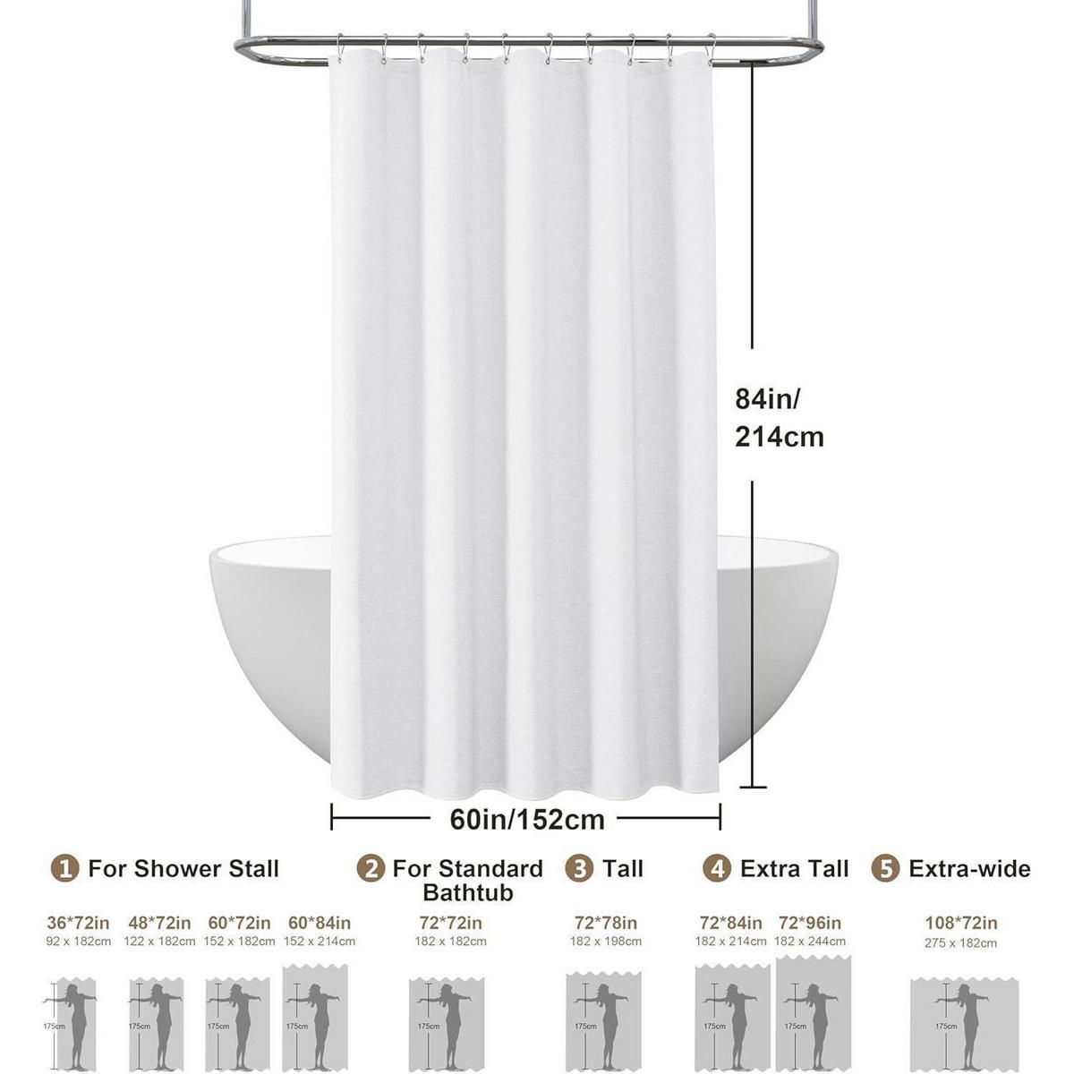 DUSCHVORHANG Leinenoptik Weiß 152 x 214 cm - Weiß, Textil (152/214cm)