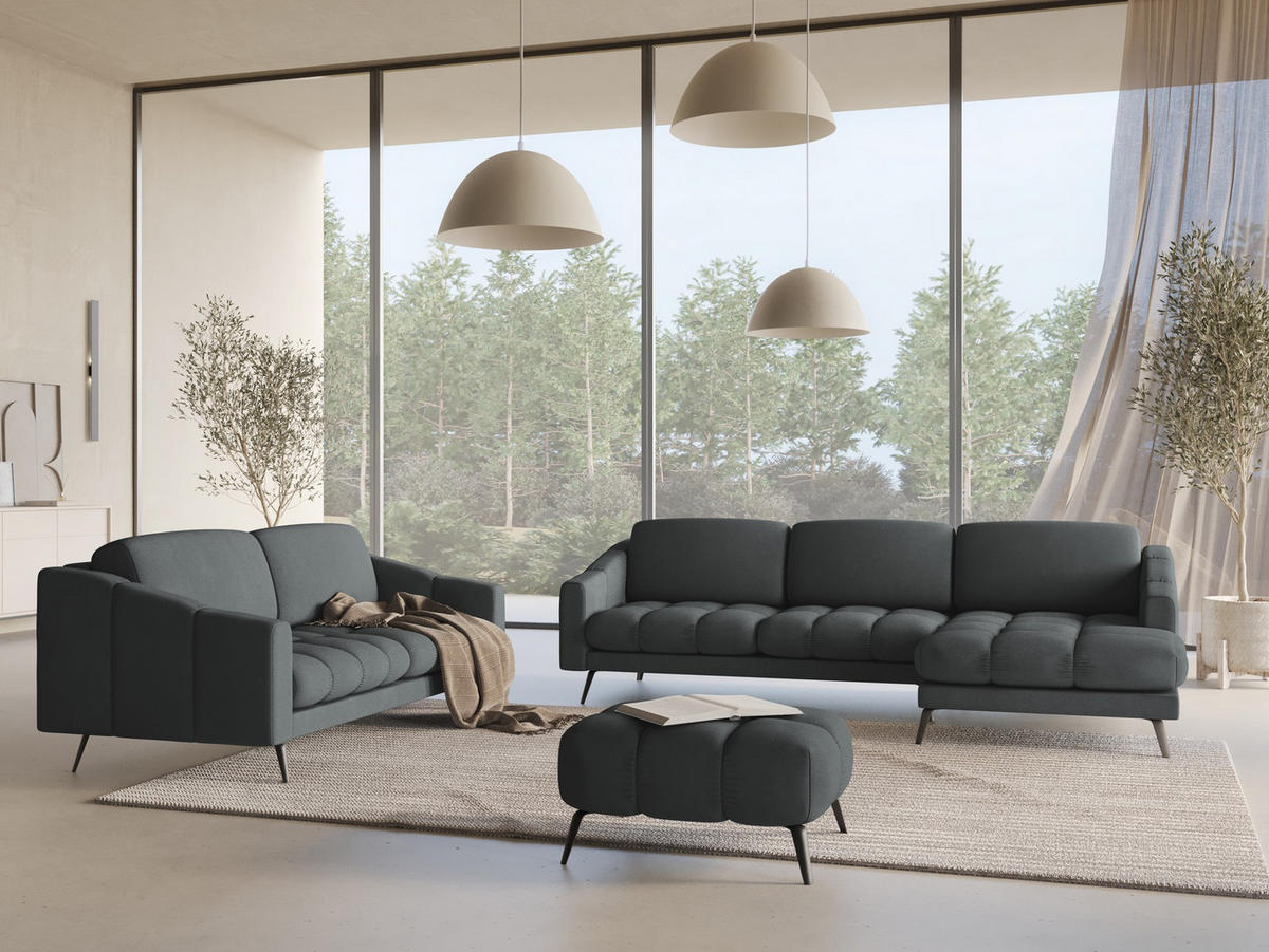 3-SITZER SOFA Chenille Stoff Grau - Schwarz/Graphitfarben, Textil/Metall (202/80/95cm) - Makamii