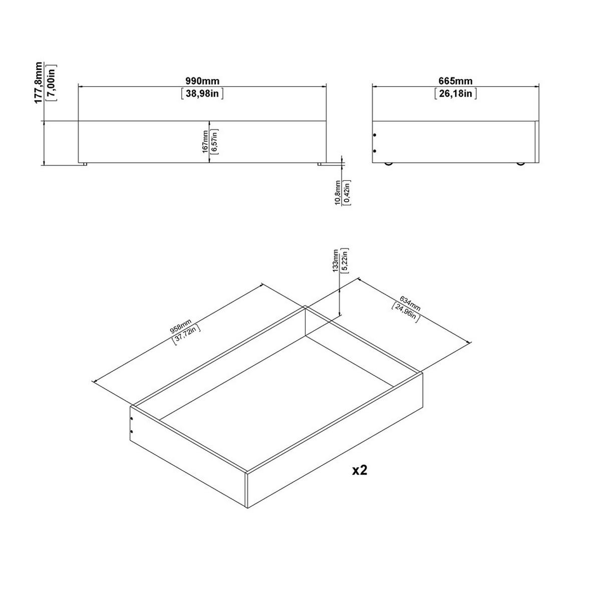 BETTSCHUBLADE, Nada, Braun, Spanplatte foliert, 99 x 67 x 18 cm - Braun, Holzwerkstoff - ebuy24