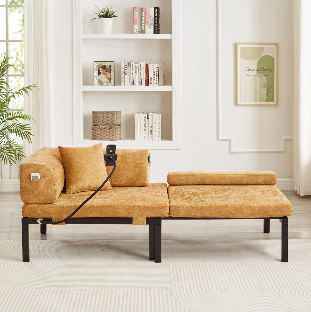SCHLAFSOFA aus Samt in Gelb mit Ausziehbettfunktion - Gelb, Textil (176/64/81cm) - Modfu