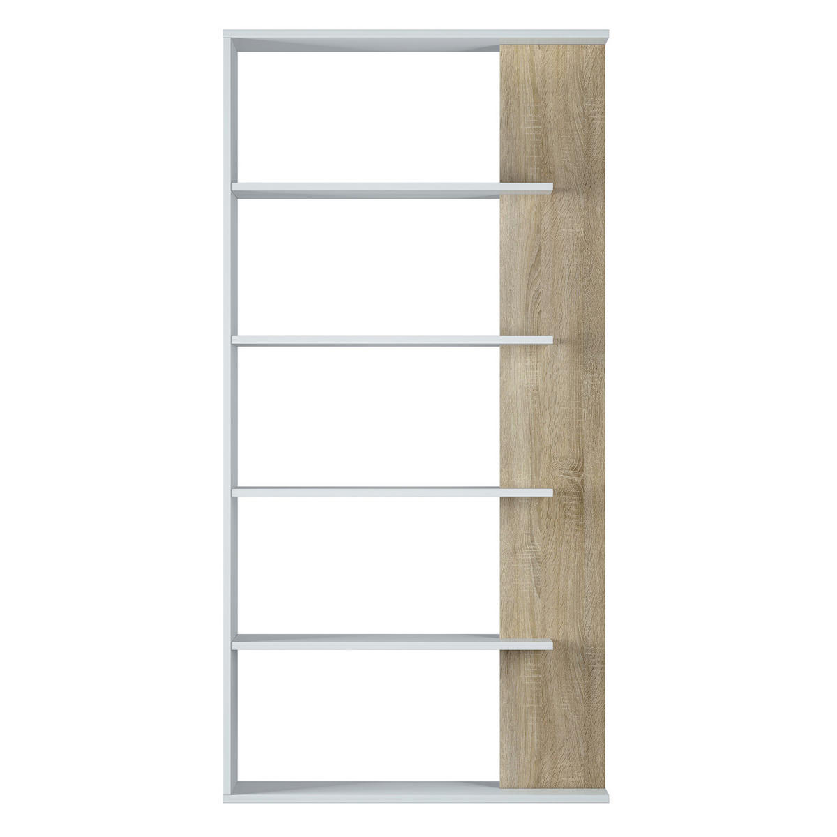 REGAL Lugo Weiß/Eiche 5 Fächer - Weiß, Holzwerkstoff (90/180/25cm) - VS Venta-stock