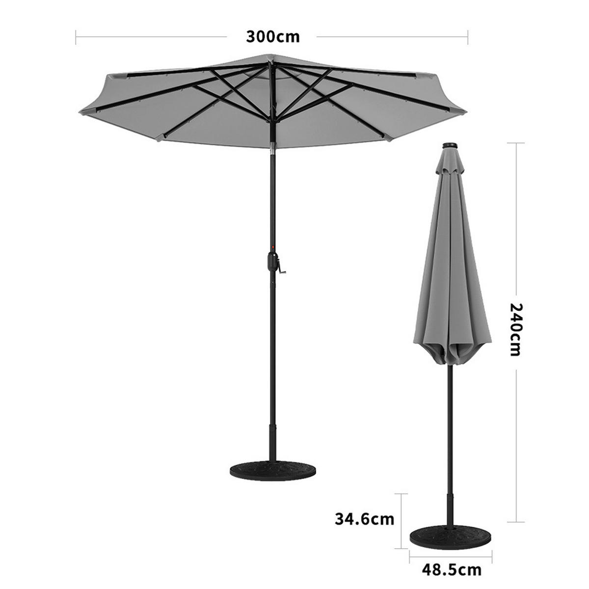 SONNENSCHIRM aus Polyester Metall in Dunkelgrau mit Resin-Sockel drehbar 360° neigbar 60° 3 x 2.4m Ø49 × 35 cm - Grau, Metall (300/240cm) - Livingandhome