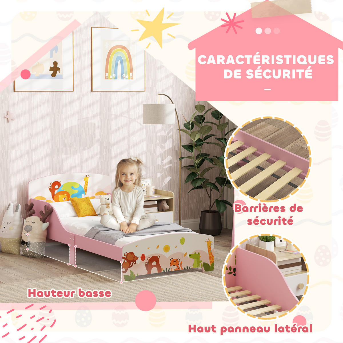 KINDERBETT 140x70 cm DE-14613mit Tiermotiv, inkl. Lattenrost Rosa - Pink, Holzwerkstoff (70/140cm) - ComfortXL
