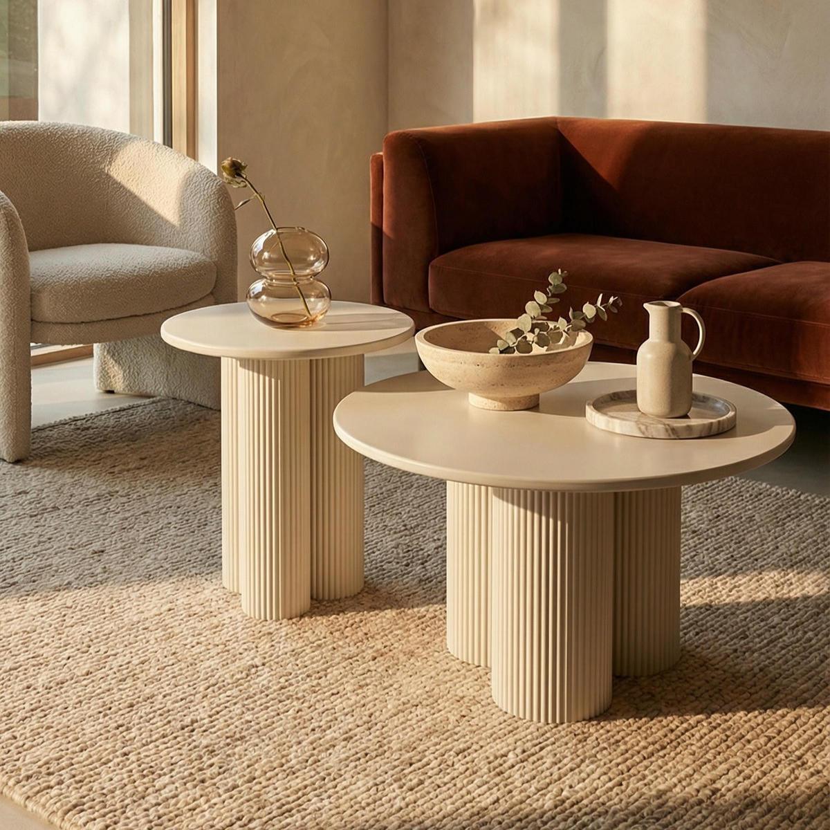 COUCHTISCH rund Cremeweiß 80/80/45 cm - Weiß, Holzwerkstoff (80/80/45cm) - Furnhouse