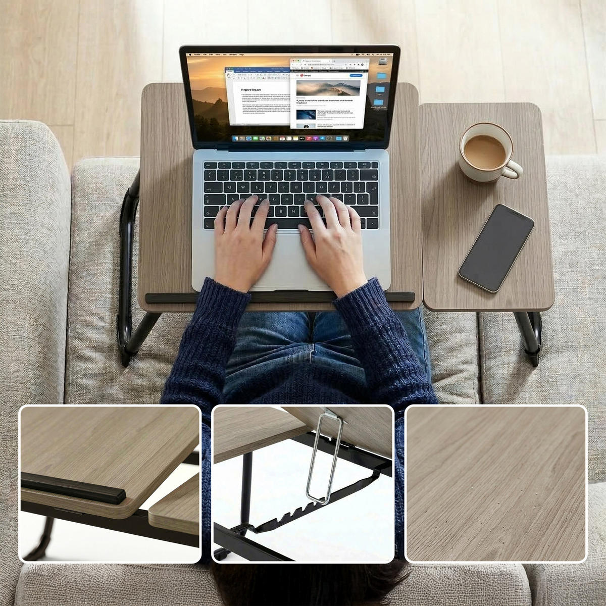 LAPTOPTISCH - Dunkelbraun, Holzwerkstoff/Metall (33/56/23.5cm) - Relaxdays