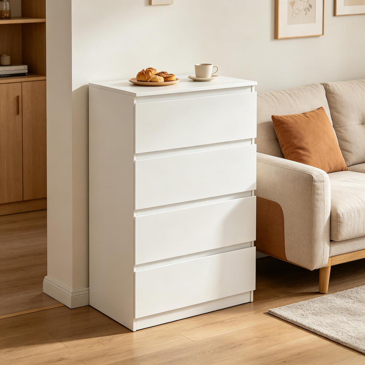 NACHTTISCH DE-38066 60/40/90 cm mit 4 Schubladen Weiß - Weiß, Holzwerkstoff (60/90/40cm) - ComfortXL