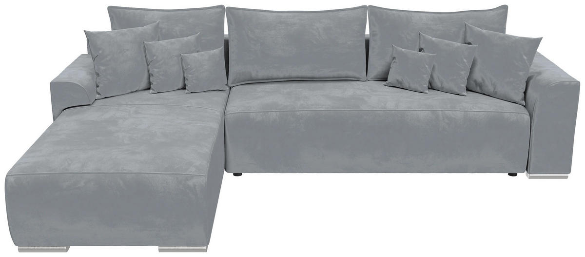 ECKSOFA Sydney mit Schlaffunktion Grau Plüsch - Hellgrau, Textil (280/184cm) - Bromarkt