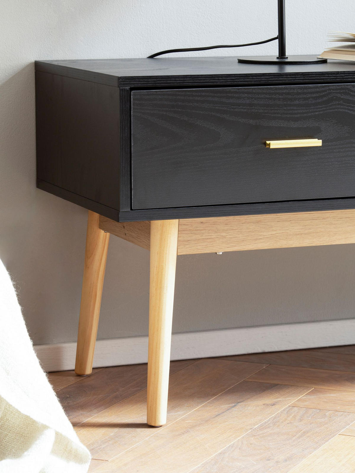 LOWBOARD Schwarz Eiche-Dekor Modern Stil 150x50x40 cm mit Schubladen und Ablagefach - Eichefarben/Schwarz, Holz (150/50/40cm) - KADIMA DESIGN