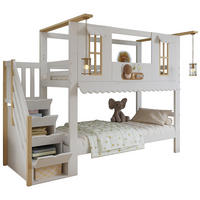 ETAGENBETT 90/200 cm Weiß/Natur mit Aufbewahrungstreppe und Hausdesign - Weiß, Holz (90/200cm) - Flora Grace