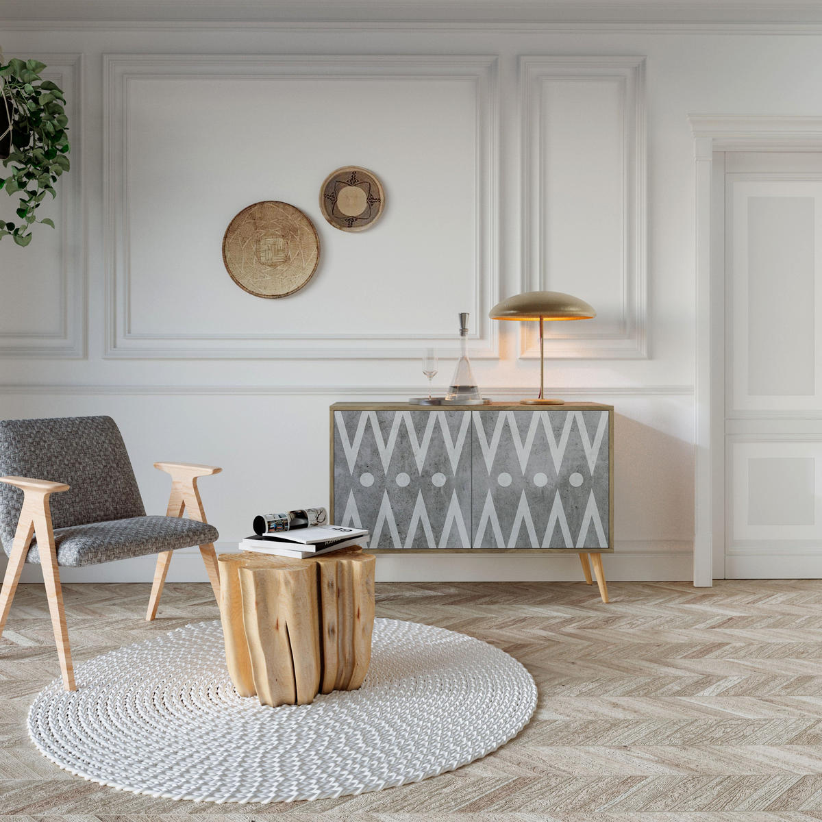 SIDEBOARD SHARP EDGES, Eicheneffekt, 111x42x77,5 cm, 2 Türen - Eichefarben/Buchefarben, Holzwerkstoff/Buchenholz (111/77.5/42cm) - SpaceRebels