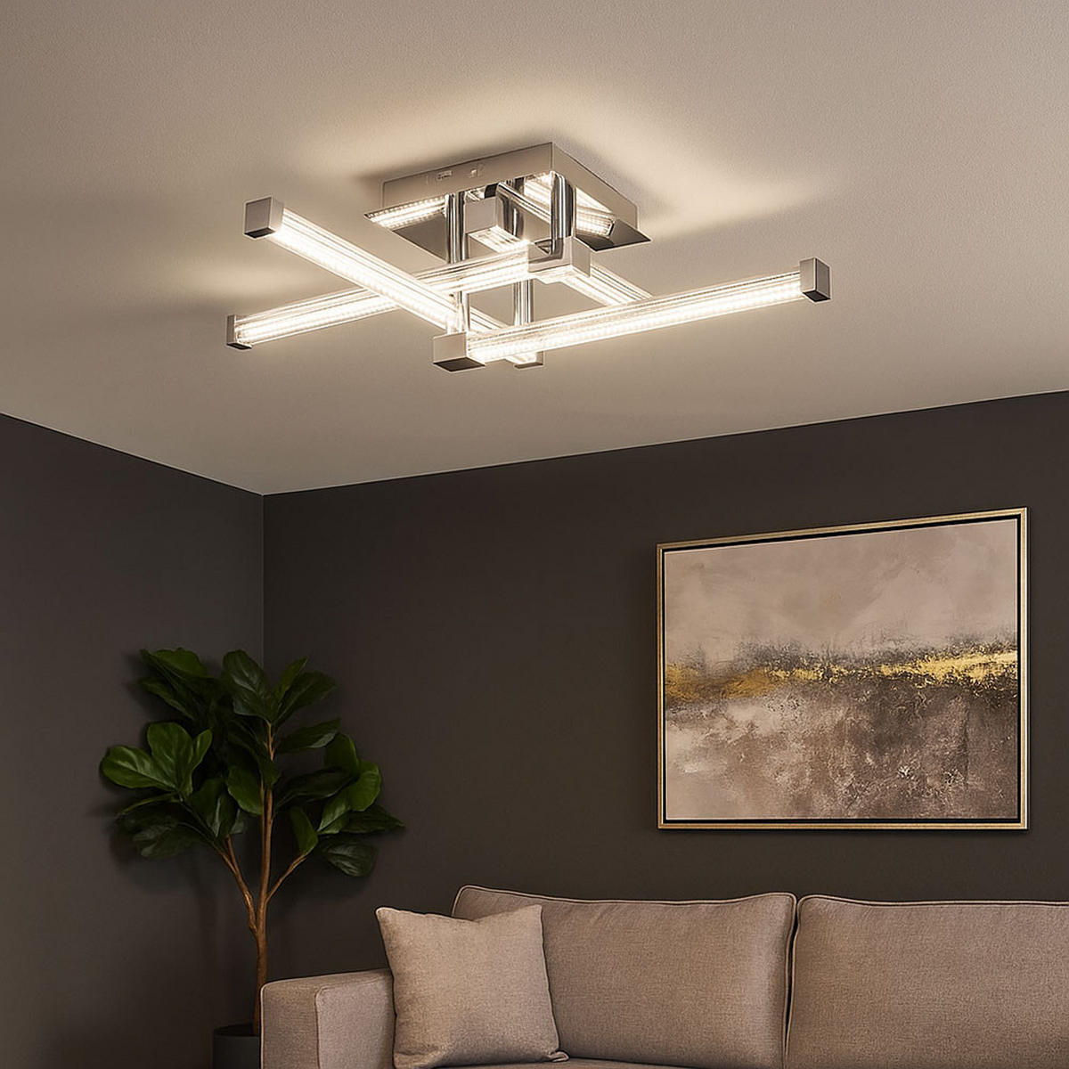 LED DECKENLEUCHTE Metall Glas Silber - Silberfarben, Glas (69.2/69.2/18.9cm) - Globo Lighting