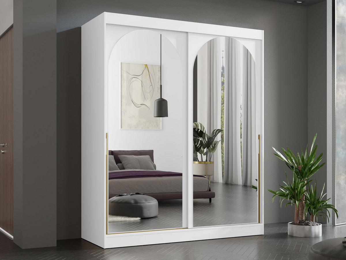 SCHIEBETÜRENSCHRANK Modin 180 - Goldfarben/Weiß, Holzwerkstoff/Kunststoff (180/216/65cm) - MIRJAN24