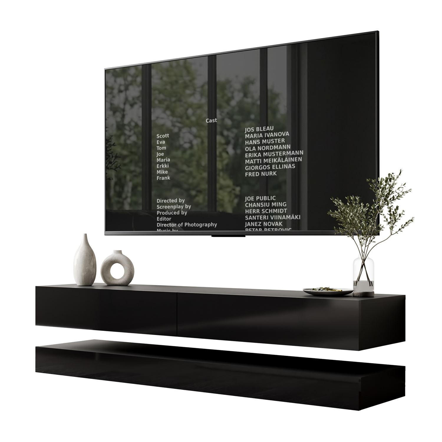 TV-RACK SKY 140 cm, Schwarz hochglanz - Schwarz, Holzwerkstoff (140/25/34cm) - Lookway