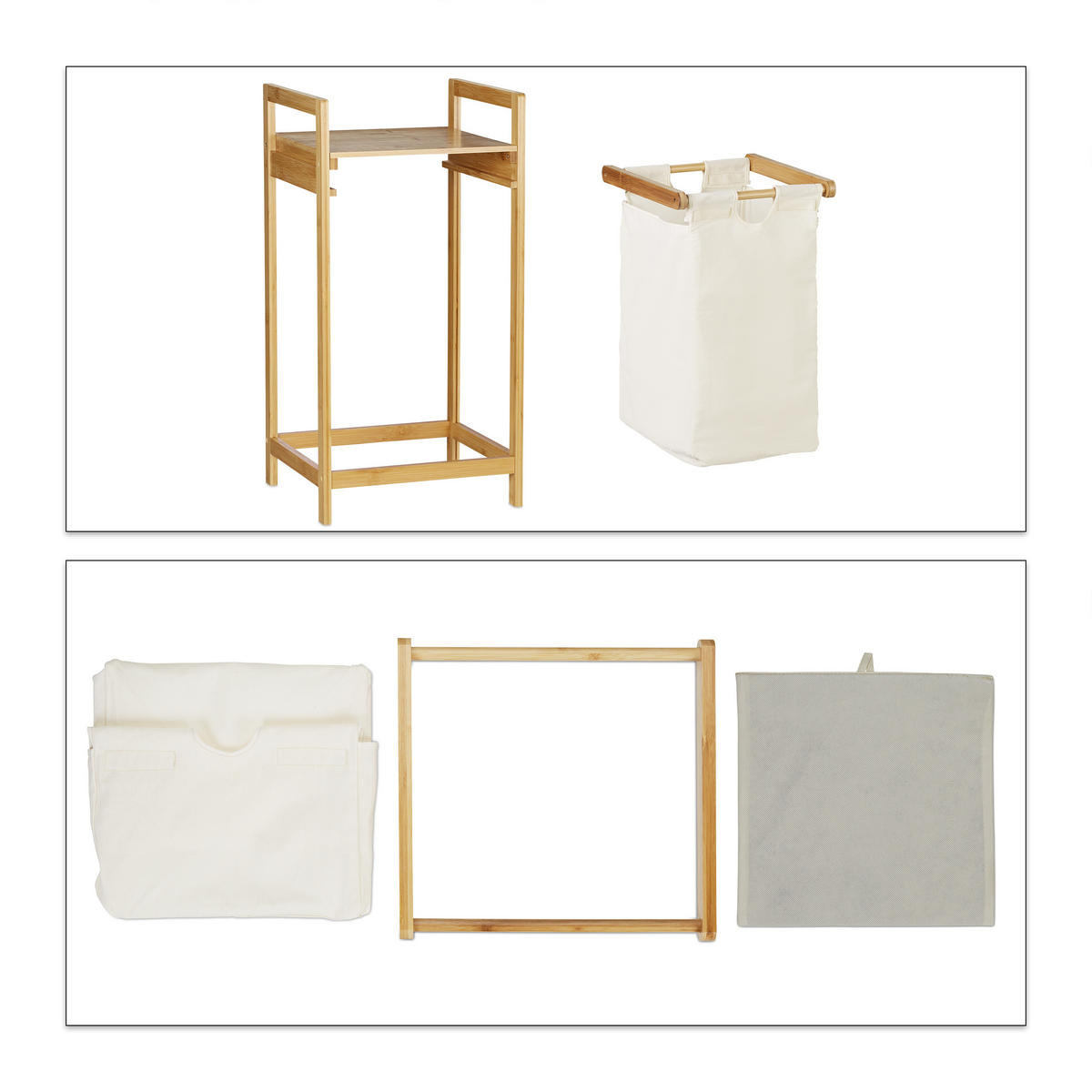 WÄSCHEKORB - Multicolor, Holz/Textil (37/73/33cm) - Relaxdays