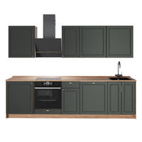 KÜCHENZEILE Fame-Line, Grün-Gold Landhaus/Goldkraft Eiche, 280 cm, AP Eiche - Honigeiche/Grün, Holzwerkstoff (280/206.8/60cm) - Vicco