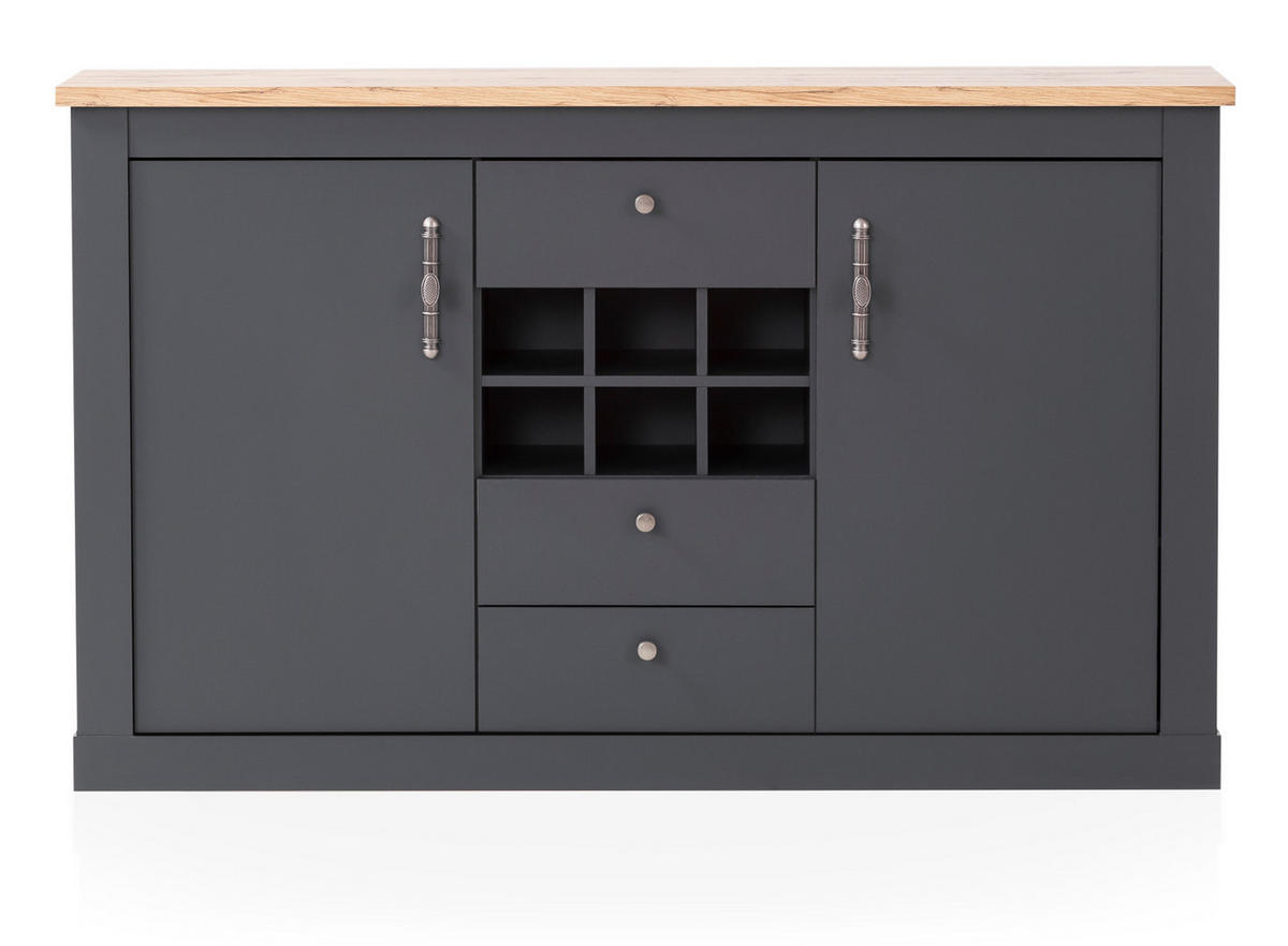 SIDEBOARD grau, Eiche Wotan, Landhaus 169 cm, Kommode mit Soft-Close - Silberfarben/Eiche Wotan, Holzwerkstoff/Kunststoff (169/104/45cm) - Furn.Design