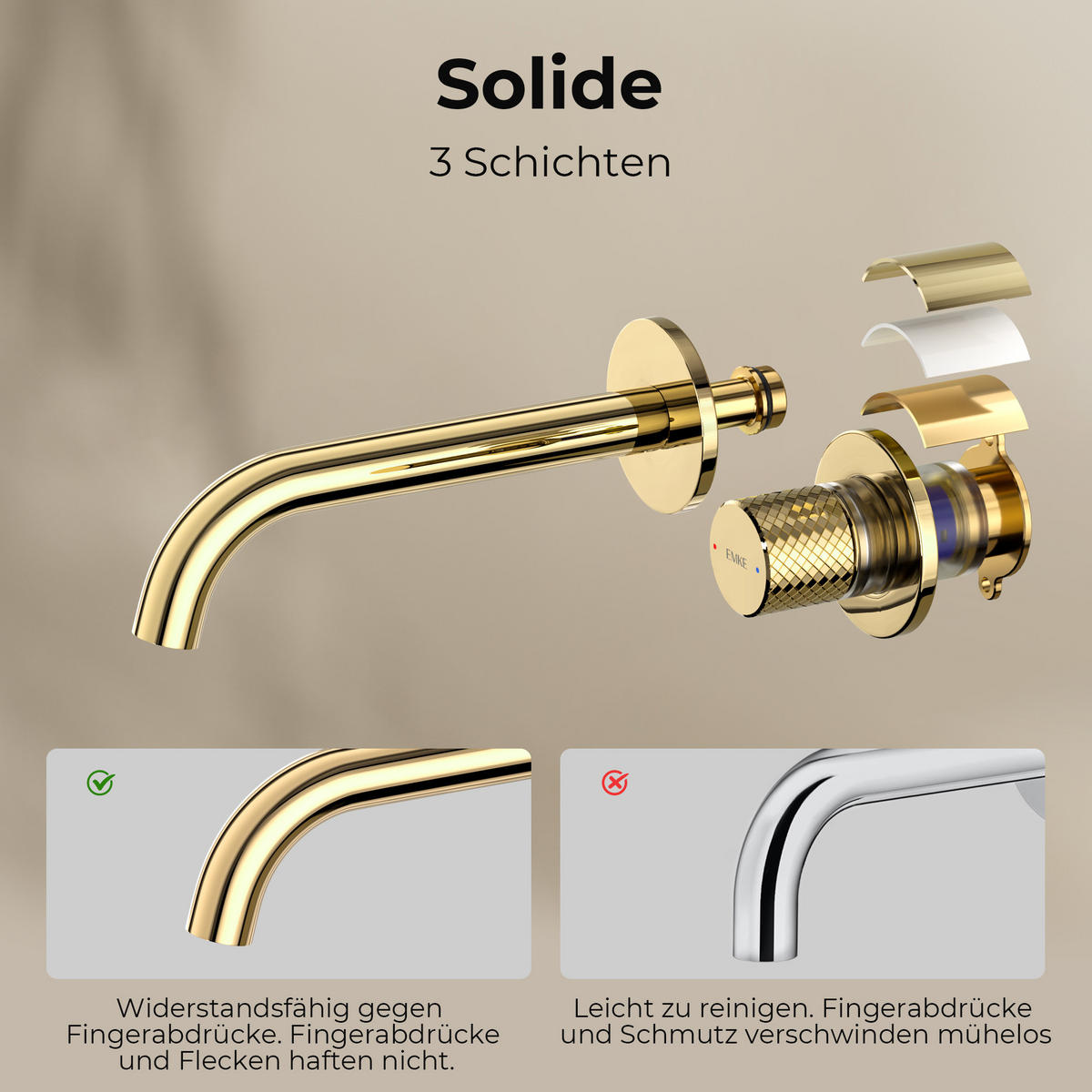 WASCHTISCHARMATUR Unterputz Champagnergold 28,1/14/6,5 cm - Champagner, Metall (28.1/14/6.5cm) - EMKE