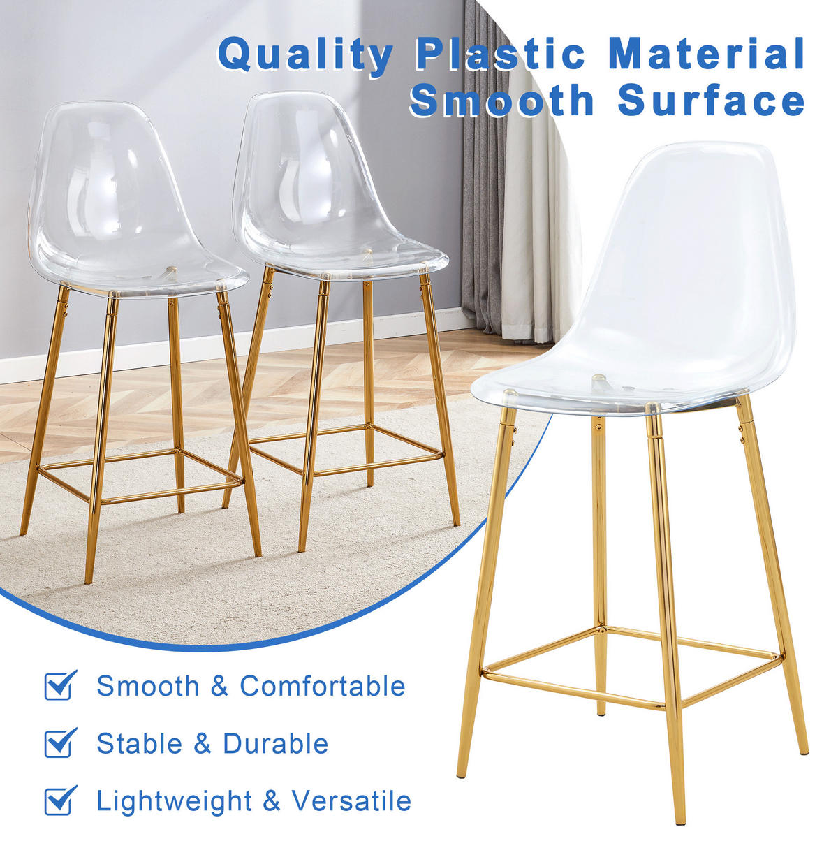 BARHOCKER 4er-Set transparent mit Metallgestell Gold - Goldfarben, Metall (45/102/51.2cm) - Meubliv