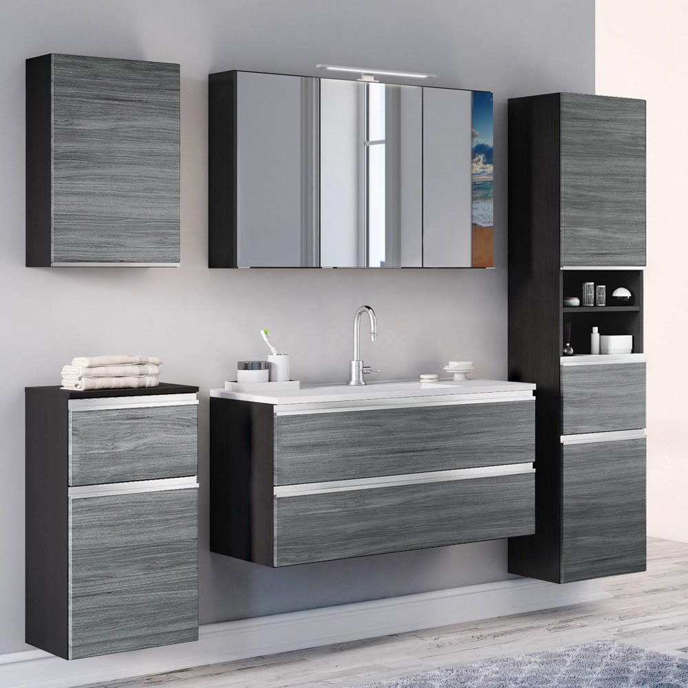 BADMÖBEL-SET 5-TLG. Apia-03 - Grau, Holzwerkstoff (220/200/47cm) - Lomado