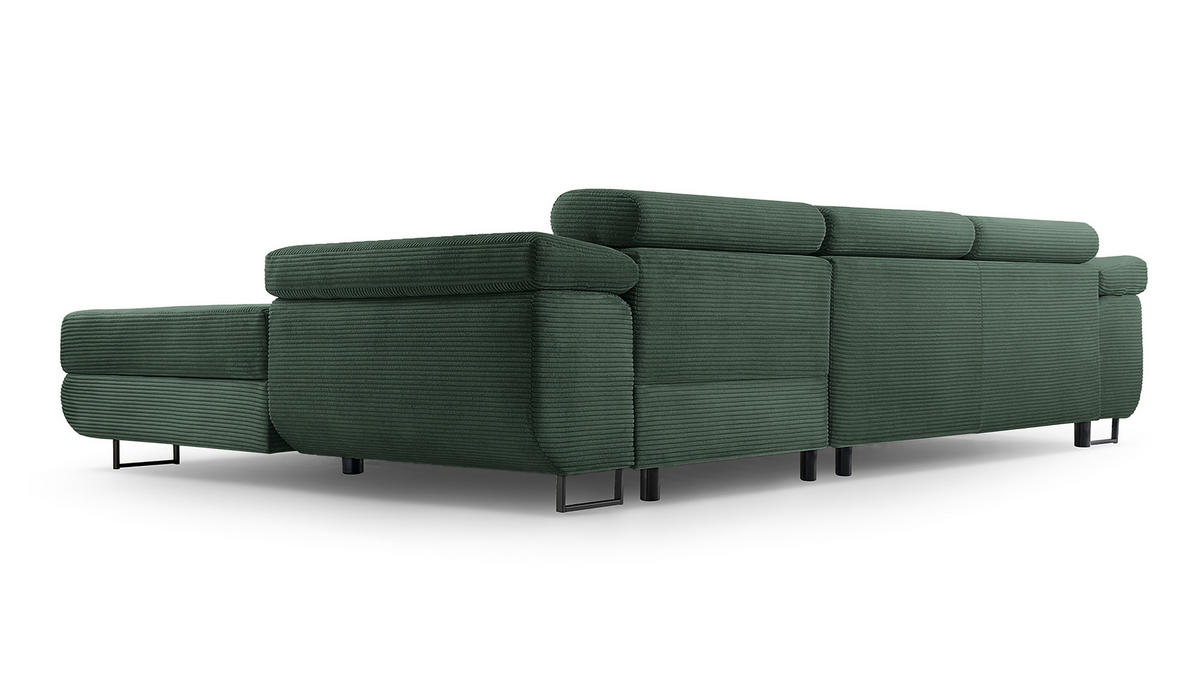 ECKSOFA L Form Arborio Dunkelgrün 280/203/90 cm Rechts mit Schlaffunktion - Dunkelgrün/Schwarz, Textil/Metall (280/203cm) - AX Living