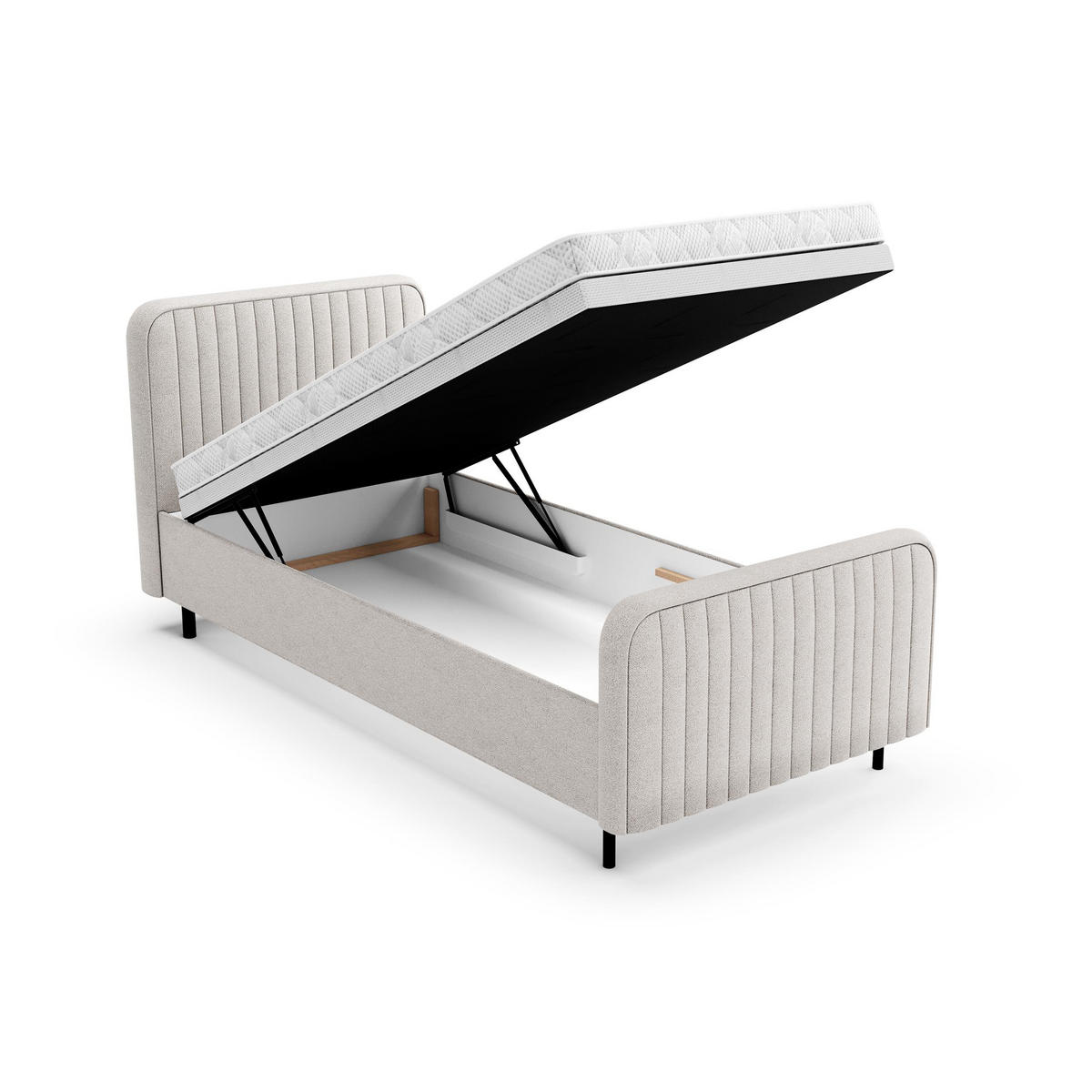 POLSTERBETT Lami 90x200, Einzelbett mit Bettkasten und Schaumstoffmatratze 10 cm, Hellbeige - Kaschmir/Schwarz, Textil/Metall (90/200cm) - Beautysofa