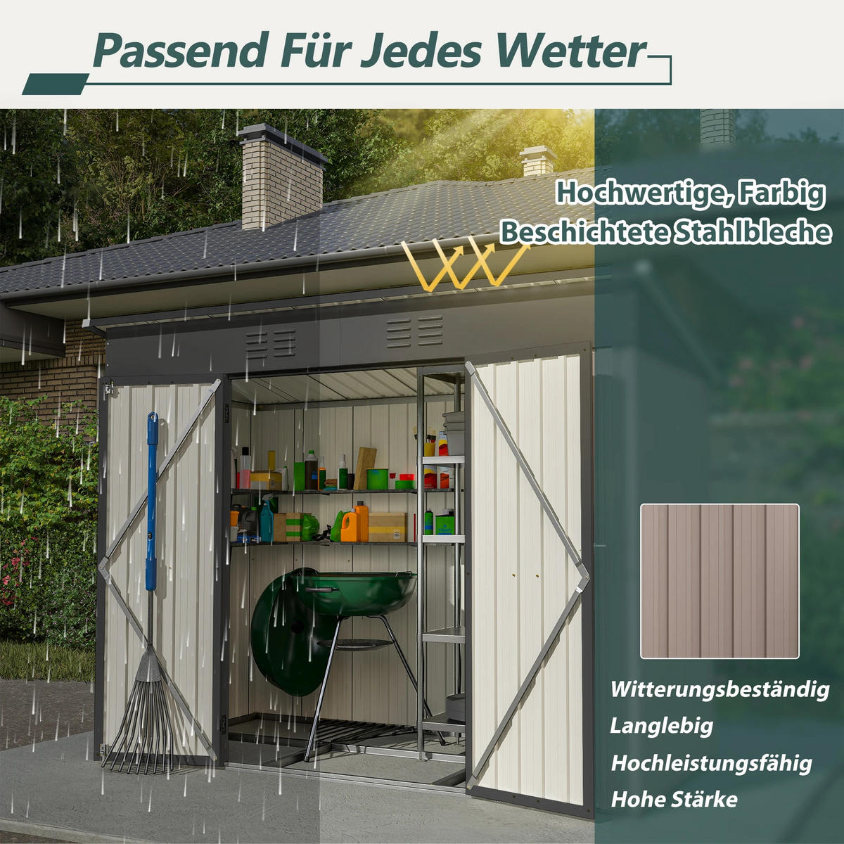 GARTENSCHUPPEN 8x4 FT, grau, mit Metallgrundlage - Grau, Metall (243/182/122cm) - Kaket