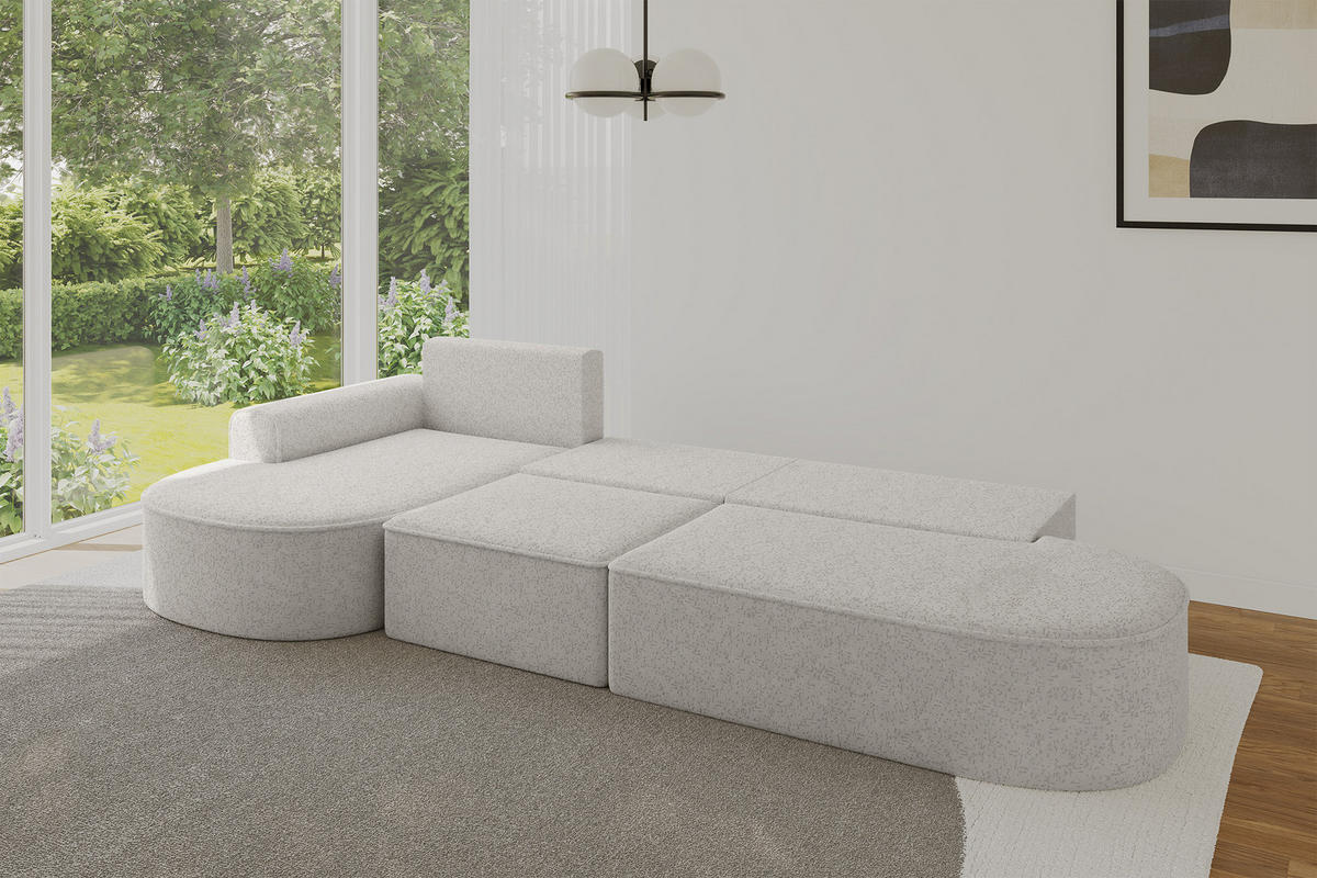 ECKSOFA mit Schlaffunktion Ottomane Links MARI L2-S 368X167X85 Hellgrau Velours - Edelstahlfarben/Schwarz, Holzwerkstoff/Kunststoff (368/167cm) - ALTDECOR