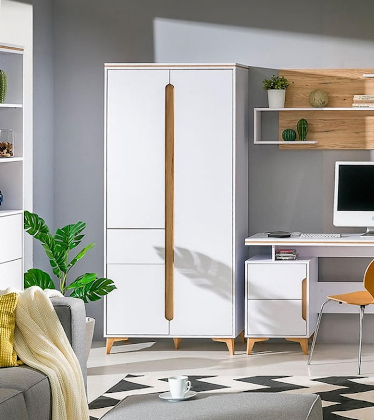KLEIDERSCHRANK Gapi brilliantweiß / Bergesche 90 / 52 / 199cm - Multicolor/Weiß, Holz/Holzwerkstoff (90/199/52cm) - Feldmann-Wohnen