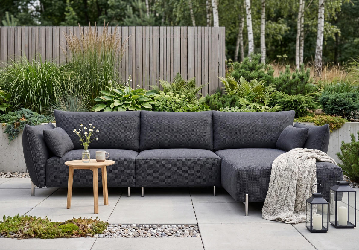 GARTENECKSOFA für Terrasse und Garten, Stoff Sunlight, Graphit, Rechts, SUNMEE - Dunkelgrau, Holz (238/90/165cm) - Kaiser Möbel