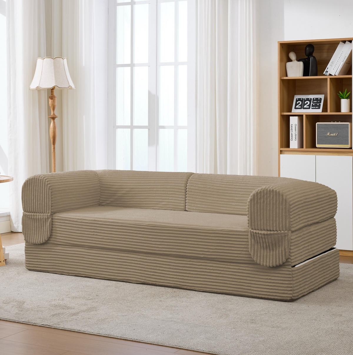 SCHLAFSOFA 2-Sitzer aus Rippcord Beige - Braun, Kunststoff (78/65/190cm) - Meubliv