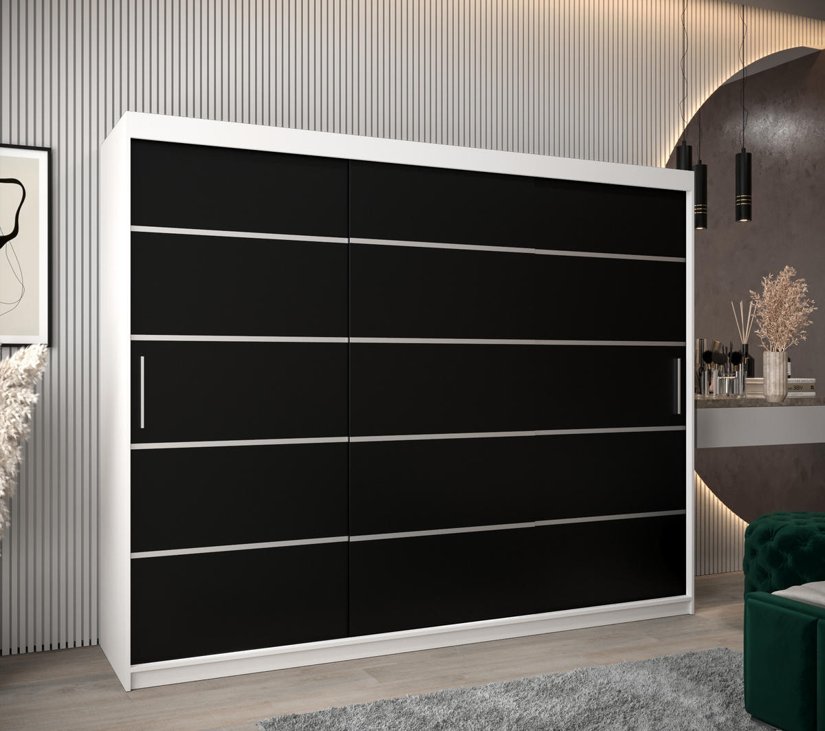 SCHWEBETÜRENSCHRANK 200/250/62 3-türig - Silberfarben/Schwarz, Holz/Kunststoff (250/200/62cm) - Abiks Möbel