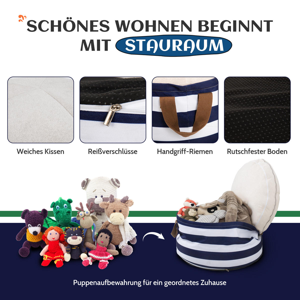 POUF mit Stauraum Cord - Blau/Weiß, Textil (54/26/54cm) - Vercart