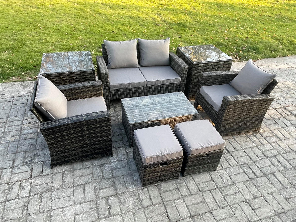 GARTENSOFA Hohe Rückenlehne Polyrattan Dunkelgrau 6-Sitzer - Dunkelgrau, Metall - Fimous